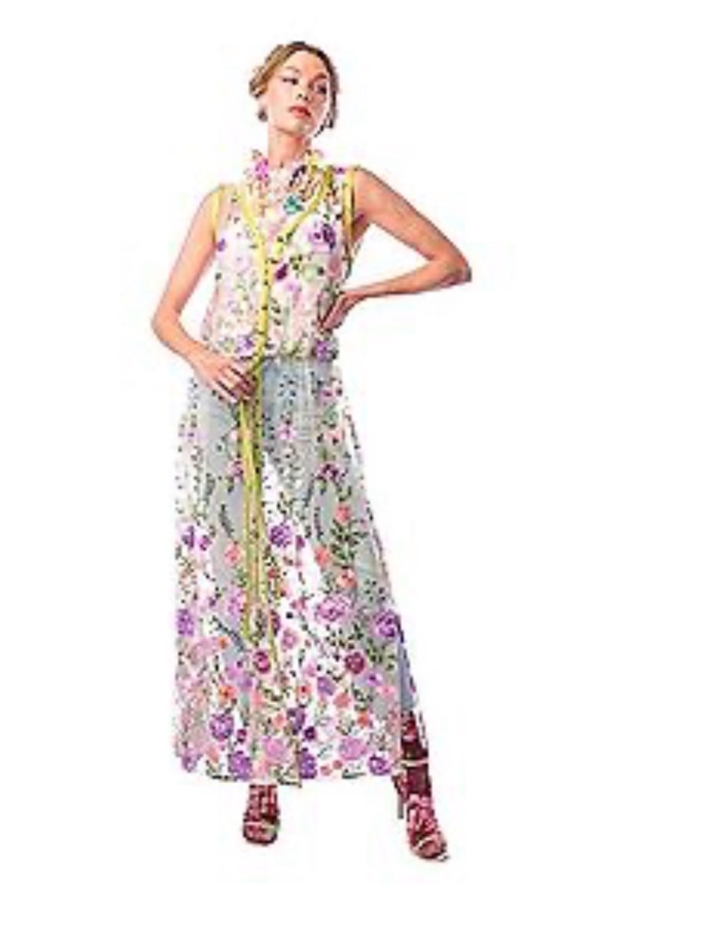 Aratta Silent Journey lavender love kimono Floral Sheer Maxi Dress